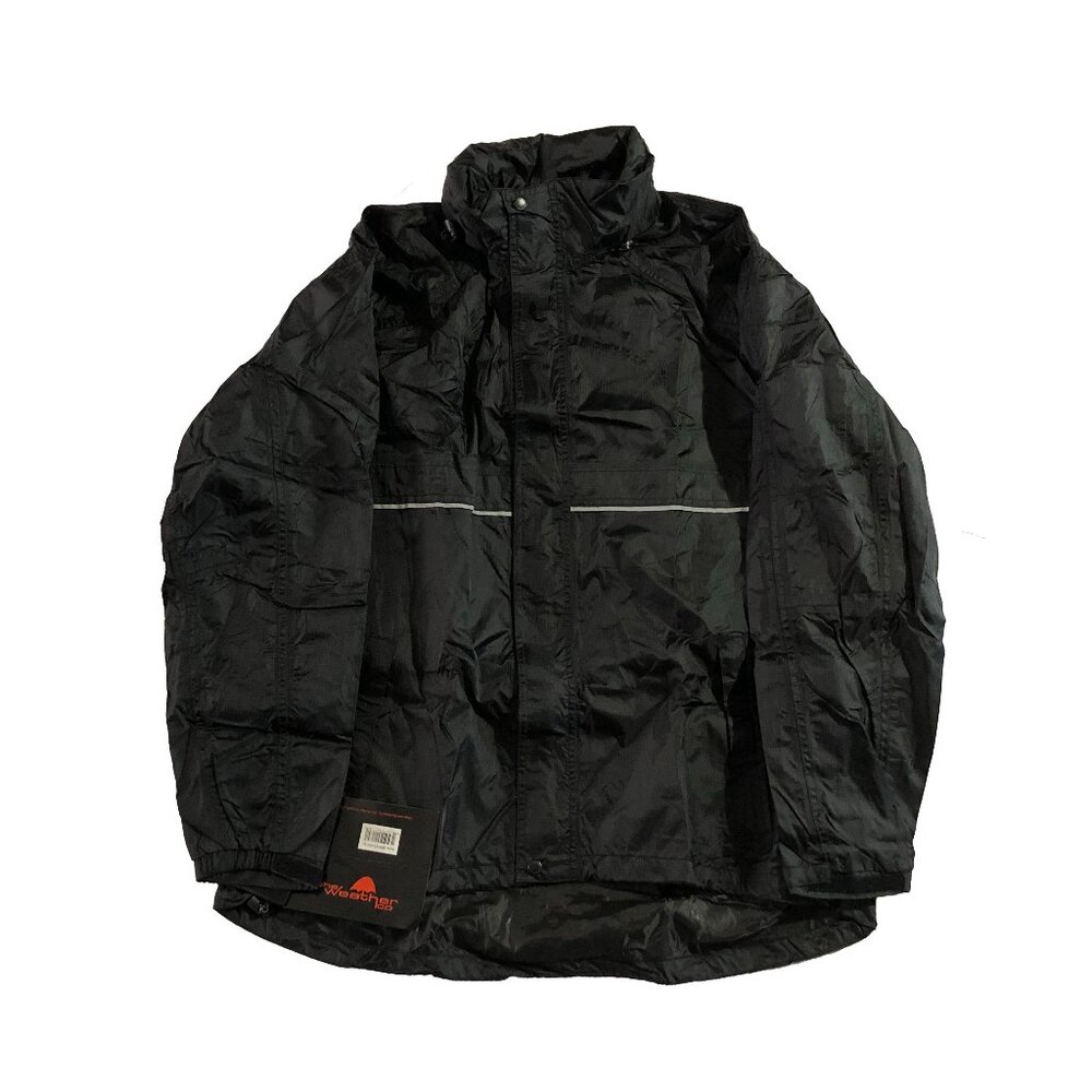 NWT The Weather Co Jacket Mens XL Black Full Zip Windbreaker Reflective Pockets